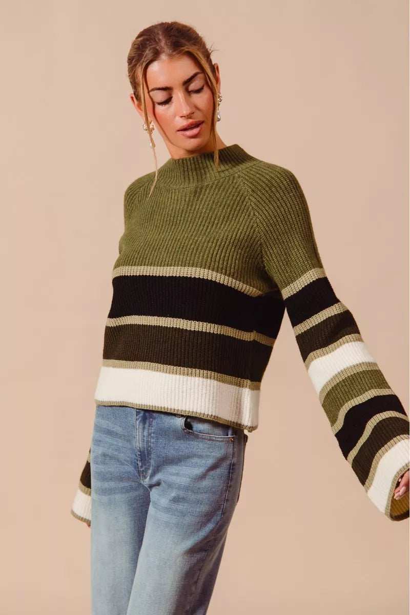 SO ME Multi Color Striped Mock Neck Sweater - Trendsi - Flyclothing LLC