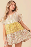 BiBi Flroal Printed Woven Color Block and Tiered Top - Trendsi - Flyclothing LLC