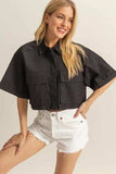 HYFVE Front Pockets Poplin Collared Neck Crop Shirt - Trendsi - Flyclothing LLC