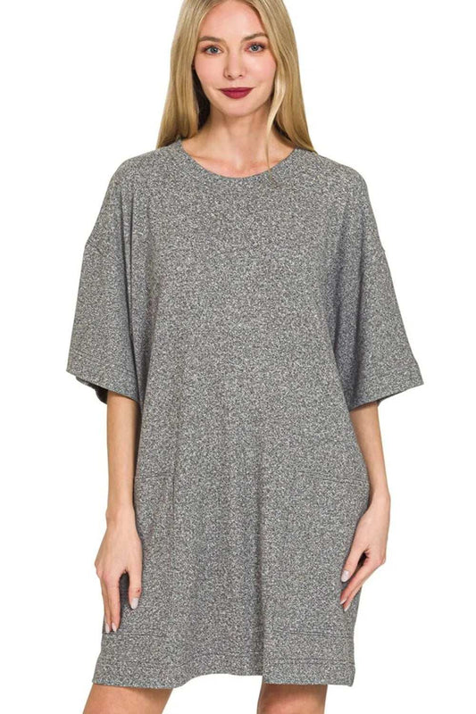 Zenana Soft Melange Hacci T-shirts Dress - Trendsi - Flyclothing LLC