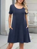 Pleated Front Round Neck Swing Dress - Trendsi - Flyclothing LLC
