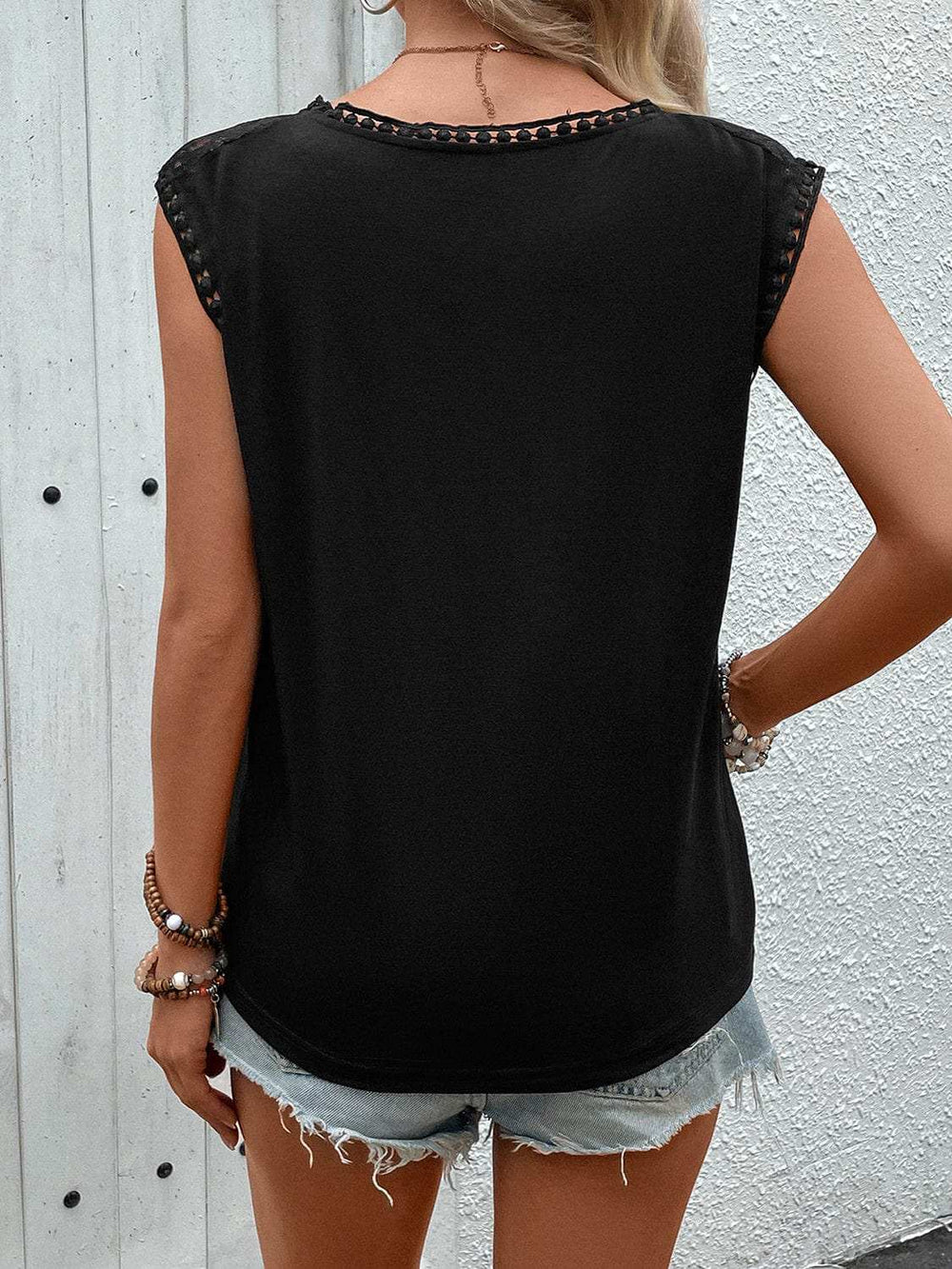 Lace Round Neck Cap Sleeve T-Shirt - Trendsi - Flyclothing LLC