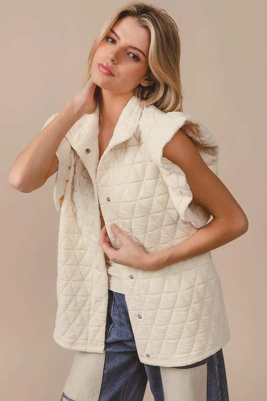 BiBi Quilting Knit Ruffle Sleeve Vest - Trendsi - Flyclothing LLC