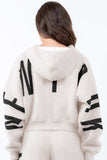 American Bazi Letter Graphic Long Sleeve Drawstring Cropped Hoodie - Trendsi - Flyclothing LLC