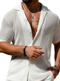Men's Full Size Openwork Button Down Short Sleeve Shirt Plus Size - Trendsi - Flyclothing LLC