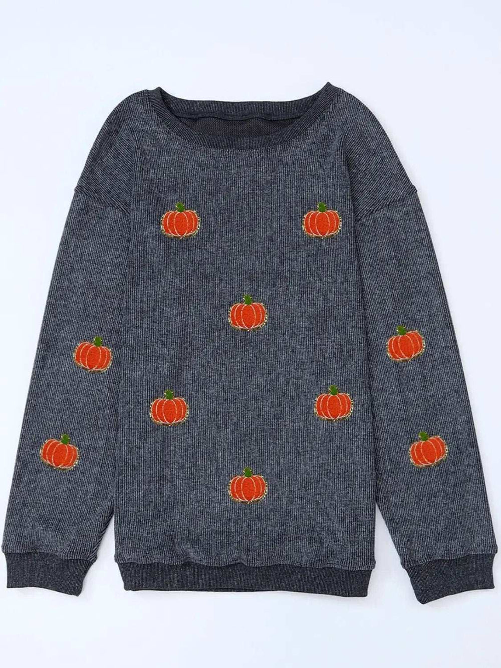 Pumpkin Round Neck Long Sleeve Sweatshirt - Trendsi - Flyclothing LLC