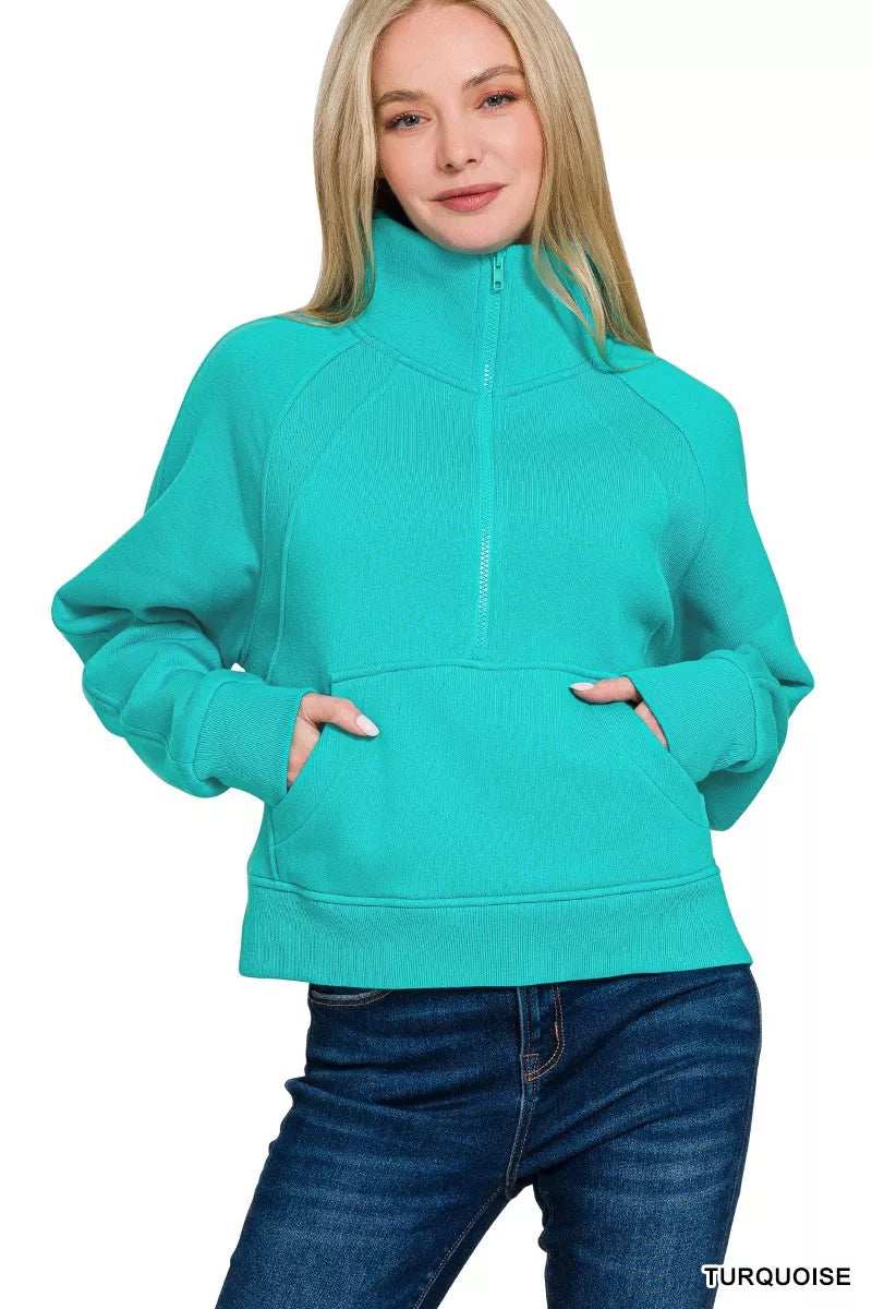 Zenana Fleece Half Zip Kangaroo Pocket Sweatshirts - Trendsi - Flyclothing LLC
