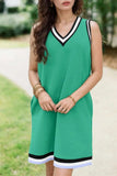 Color Contrast Trim V Neck Shift Sleeveless Mini Dress - Trendsi - Flyclothing LLC