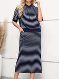 Drawstring Striped Short Sleeve Hooded Top and Skirt Set - Trendsi - Flyclothing LLC