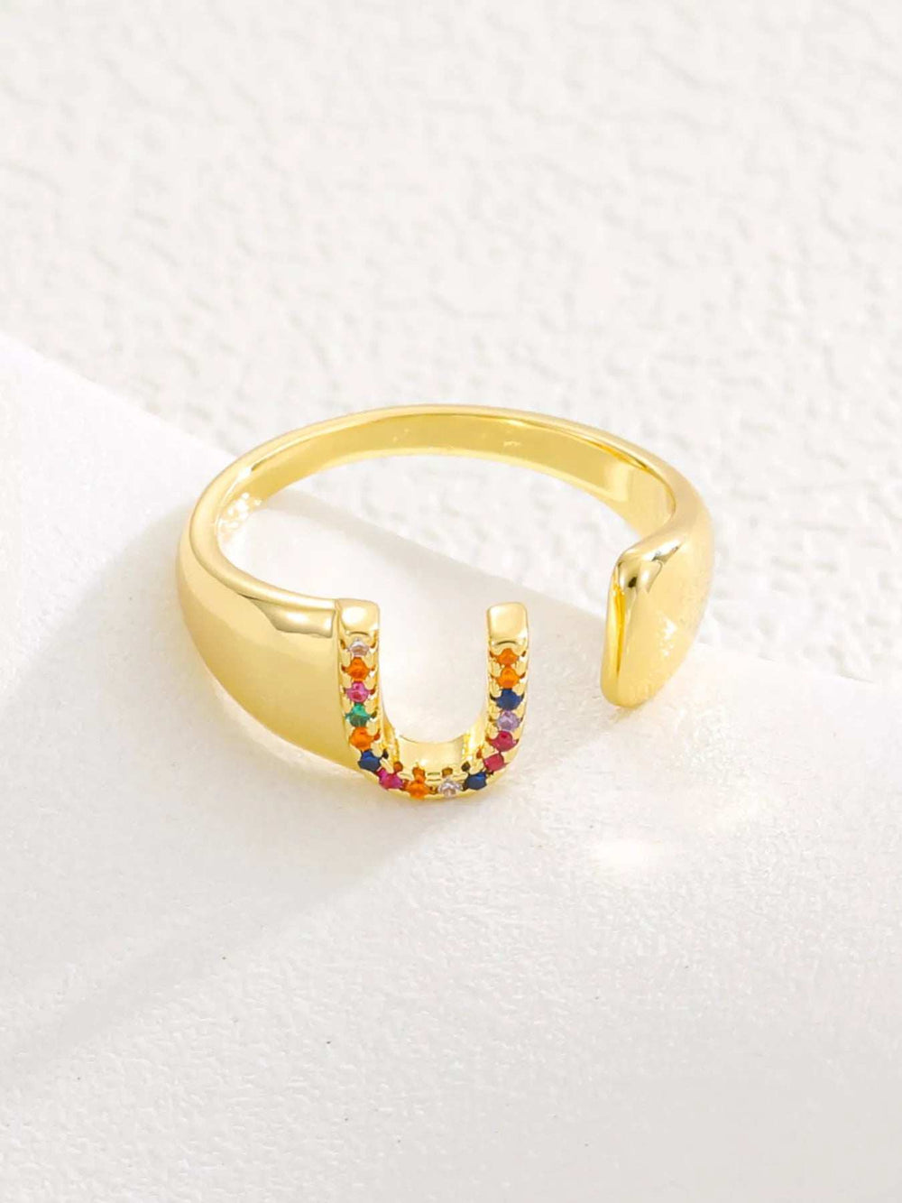 18K Gold-Plated Zircon Letter Ring - Trendsi - Flyclothing LLC
