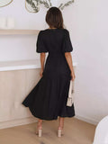 Tiered Puff Sleeve Midi Dress - Trendsi - Flyclothing LLC