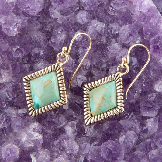 Diamond Days Blue Turquoise and Golden Earrings - Barse Jewelry - Flyclothing LLC