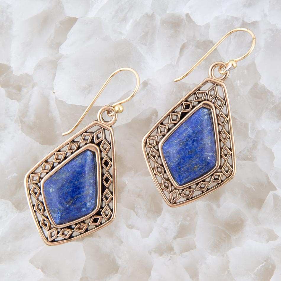 Dimond Blue Lapis Stone Golden Drop Earrings - Barse Jewelry - Flyclothing LLC