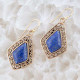 Dimond Blue Lapis Stone Golden Drop Earrings - Barse Jewelry - Flyclothing LLC