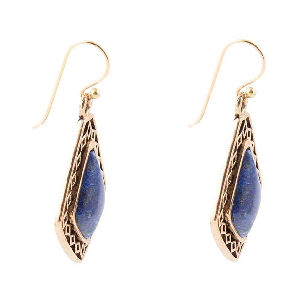 Dimond Blue Lapis Stone Golden Drop Earrings - Barse Jewelry - Flyclothing LLC