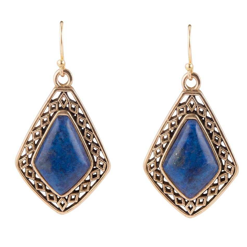 Dimond Blue Lapis Stone Golden Drop Earrings - Barse Jewelry - Flyclothing LLC