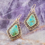 Dimond Blue Turquoise Stone Golden Drop Earrings - Barse Jewelry - Flyclothing LLC