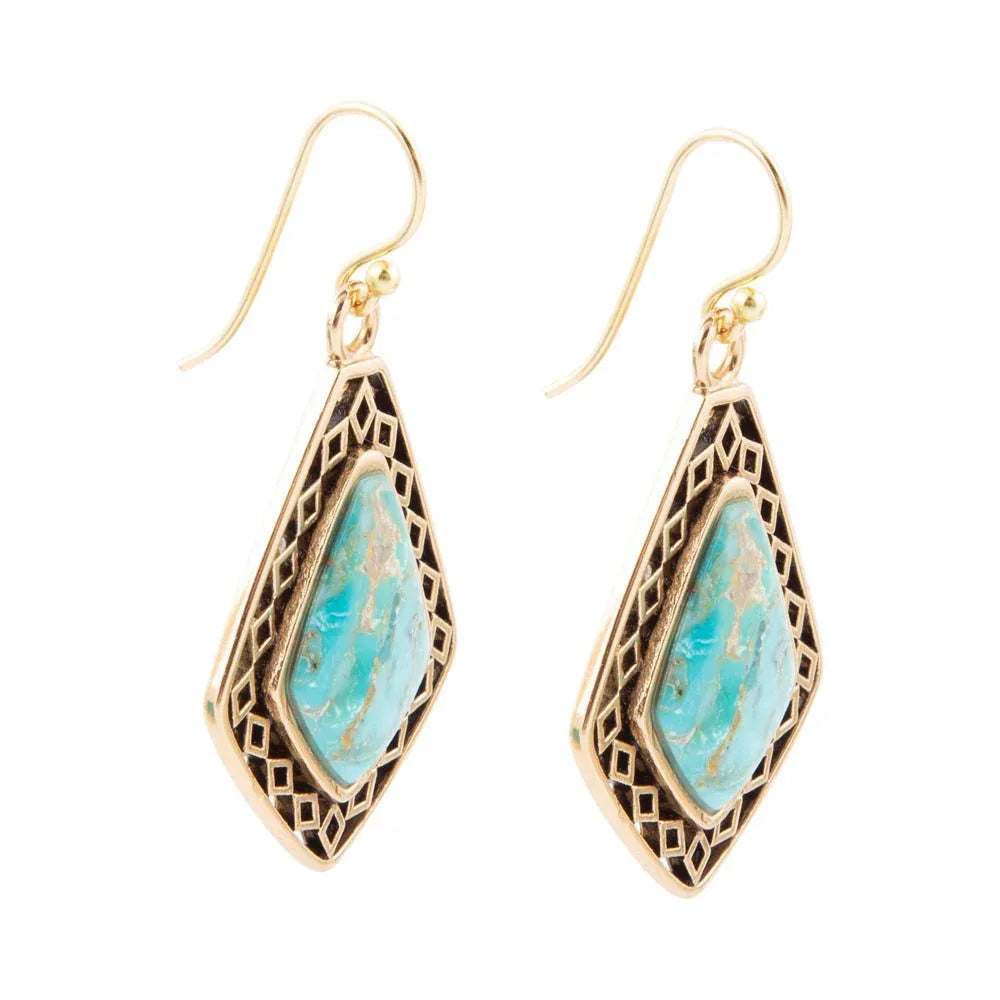 Dimond Blue Turquoise Stone Golden Drop Earrings - Barse Jewelry - Flyclothing LLC