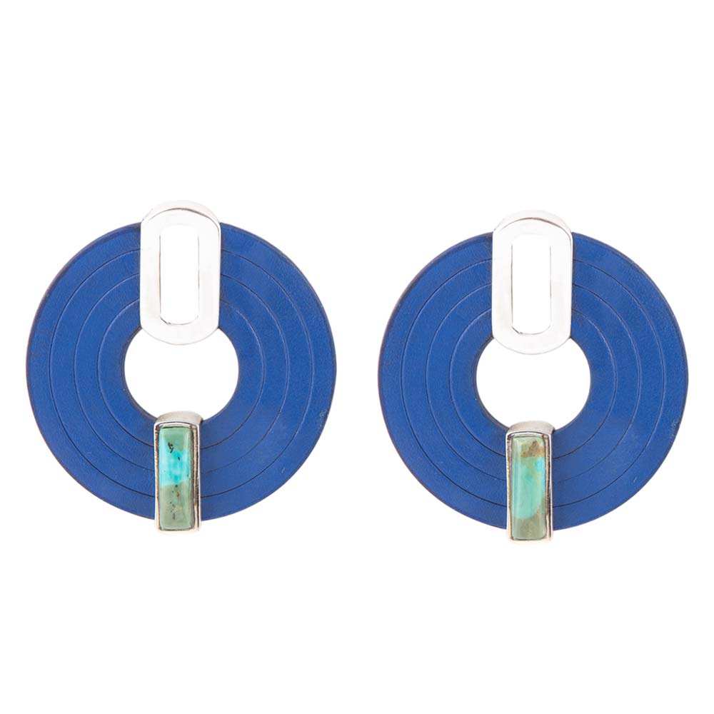 Discus Blue Turquoise and Leather Sterling Silver Earrings - Barse Jewelry - Flyclothing LLC