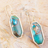 Dolce Teal Blue Turquoise Matrix Golden Drop Earrings - Barse Jewelry - Flyclothing LLC