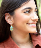 Dolce Teal Blue Turquoise Matrix Golden Drop Earrings - Barse Jewelry - Flyclothing LLC
