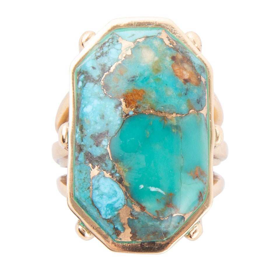 Dolce Blue Teal Turquoise Matrix and Golden Ring - Barse Jewelry - Flyclothing LLC