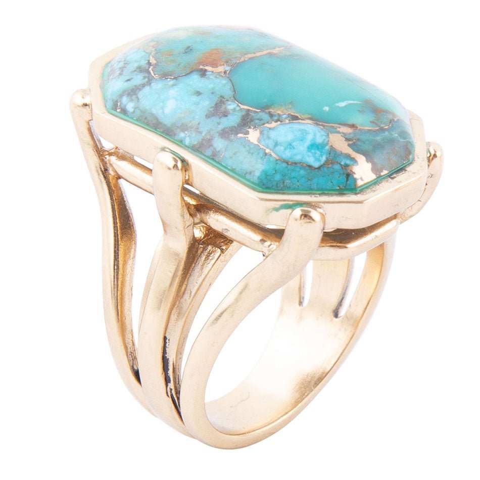 Dolce Blue Teal Turquoise Matrix and Golden Ring - Barse Jewelry - Flyclothing LLC