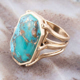 Dolce Blue Teal Turquoise Matrix and Golden Ring - Barse Jewelry - Flyclothing LLC