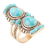 Double Blue Turquoise Golden Shield Ring - Barse Jewelry - Flyclothing LLC