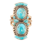 Double Blue Turquoise Golden Shield Ring - Barse Jewelry - Flyclothing LLC