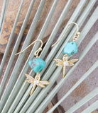 Dragonfly Blue Magnesite Golden Drop Earrings - Barse Jewelry - Flyclothing LLC