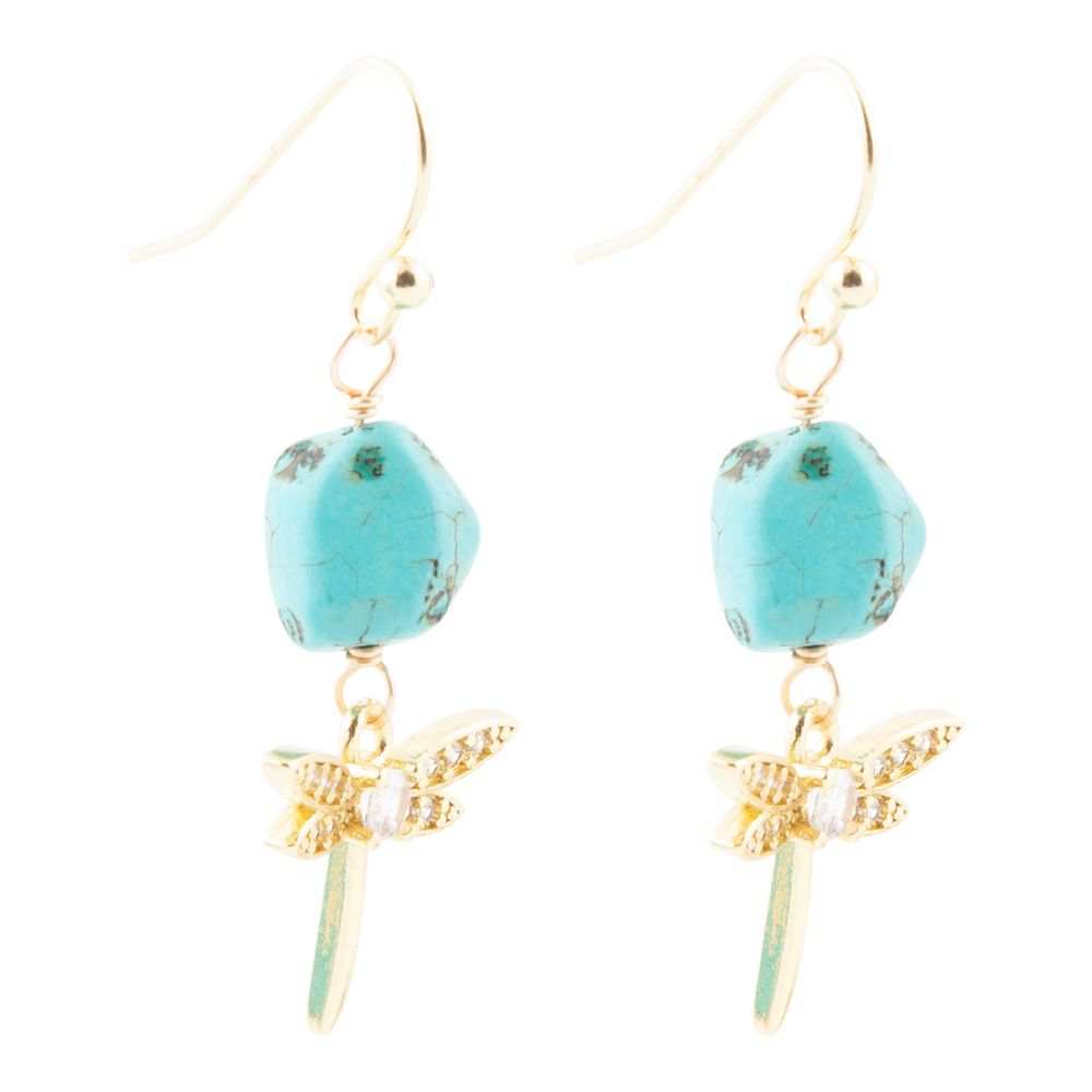 Dragonfly Blue Magnesite Golden Drop Earrings - Barse Jewelry - Flyclothing LLC