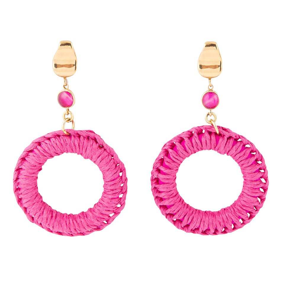 Dreams Pink Magenta Agate Woven Ring Golden Earrings - Barse Jewelry - Flyclothing LLC