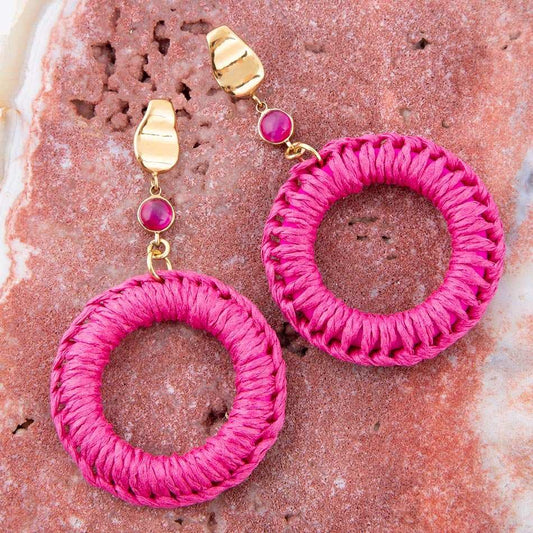 Dreams Pink Magenta Agate Woven Ring Golden Earrings - Barse Jewelry - Flyclothing LLC