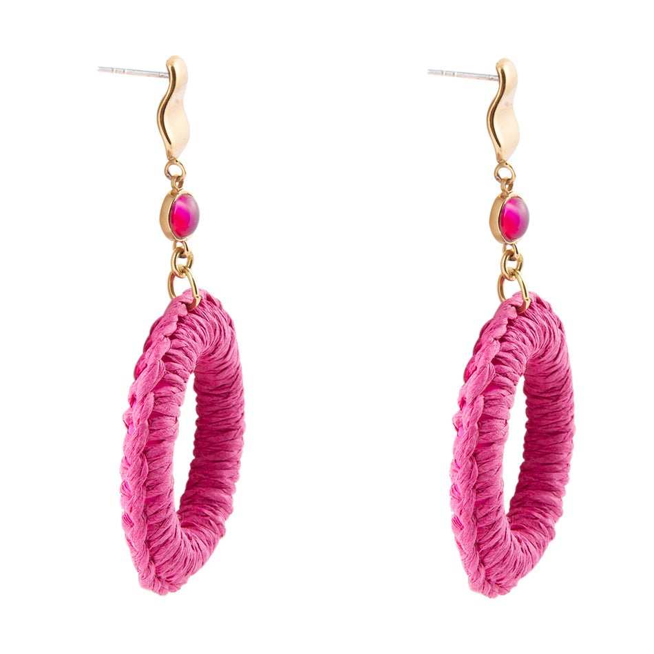 Dreams Pink Magenta Agate Woven Ring Golden Earrings - Barse Jewelry - Flyclothing LLC