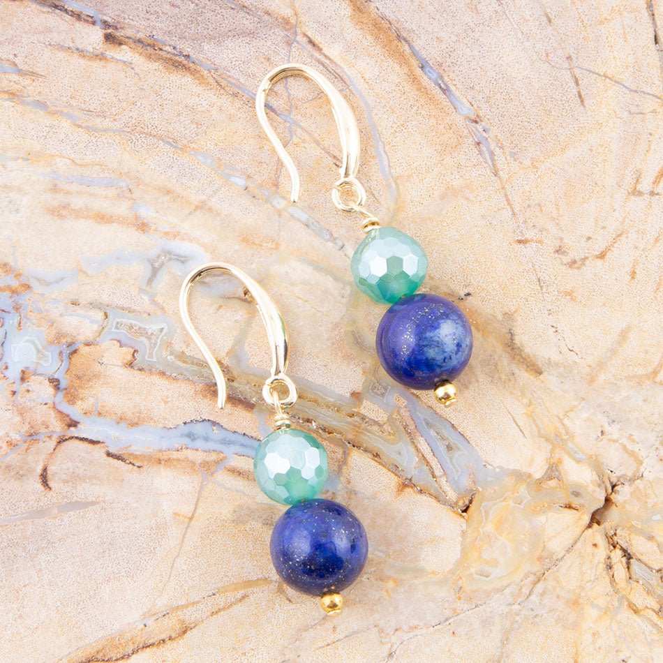 Dreamy Blue Lapis Green Golden Drop Earrings - Barse Jewelry - Flyclothing LLC