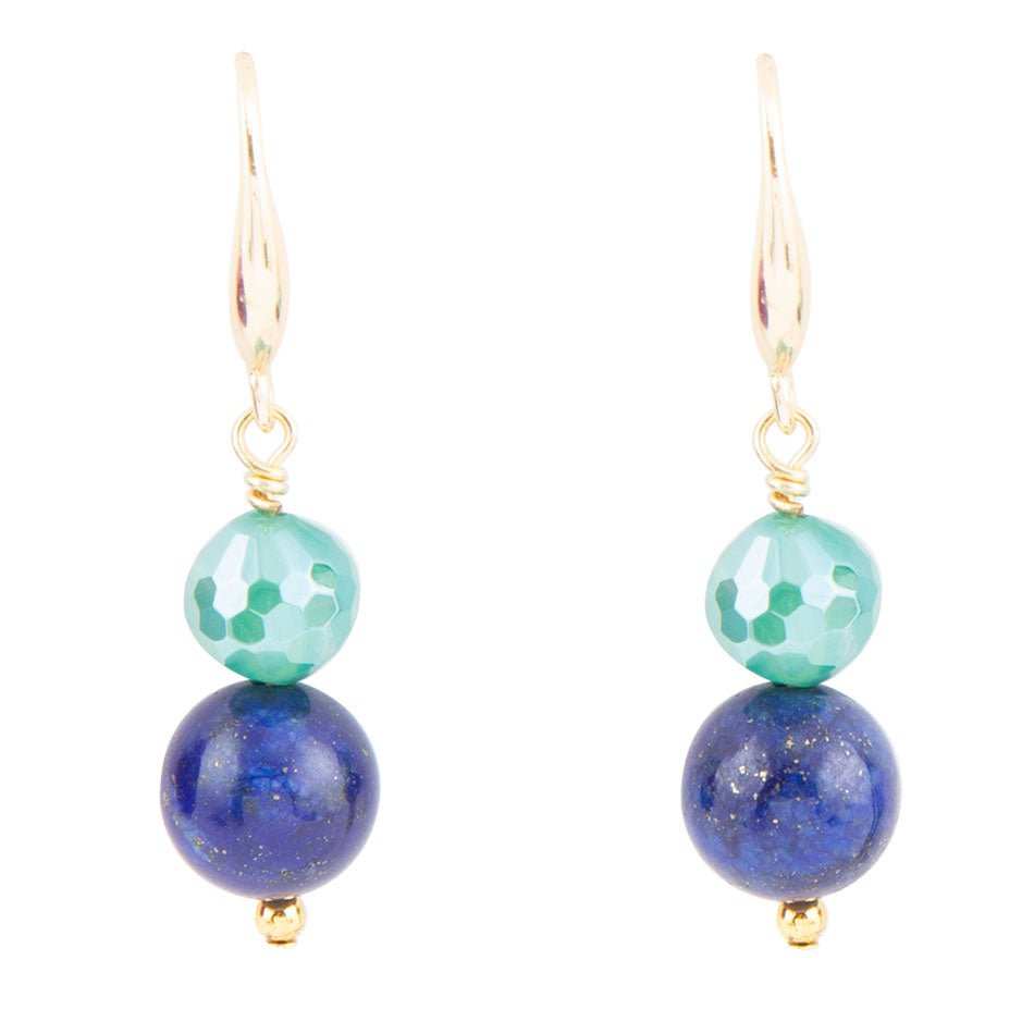 Dreamy Blue Lapis Green Golden Drop Earrings - Barse Jewelry - Flyclothing LLC