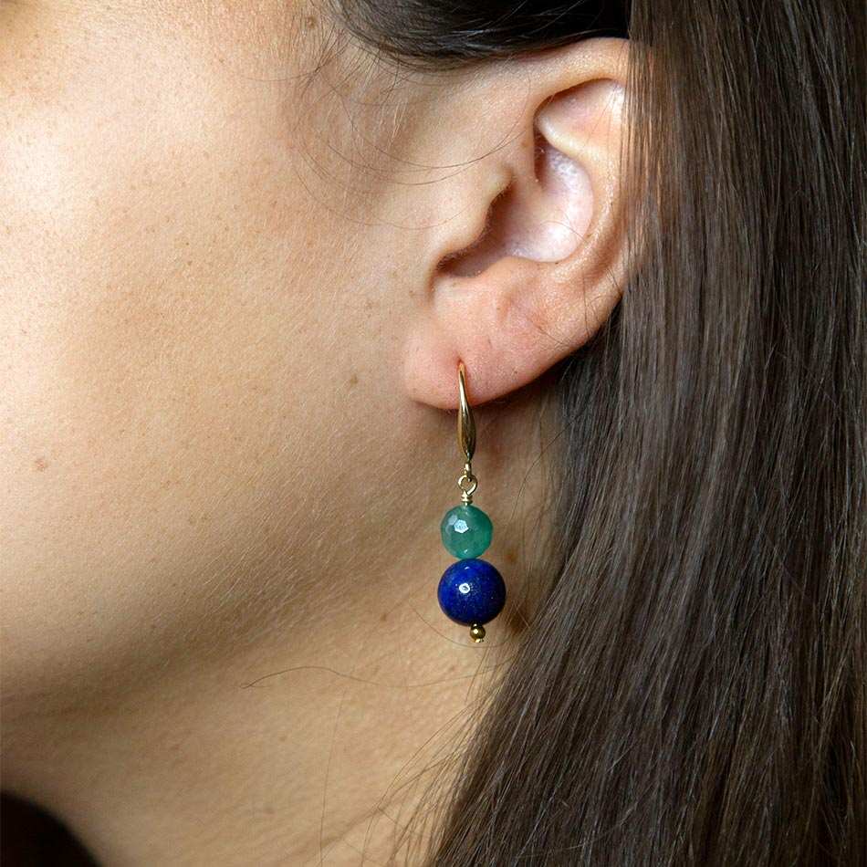 Dreamy Blue Lapis Green Golden Drop Earrings - Barse Jewelry - Flyclothing LLC
