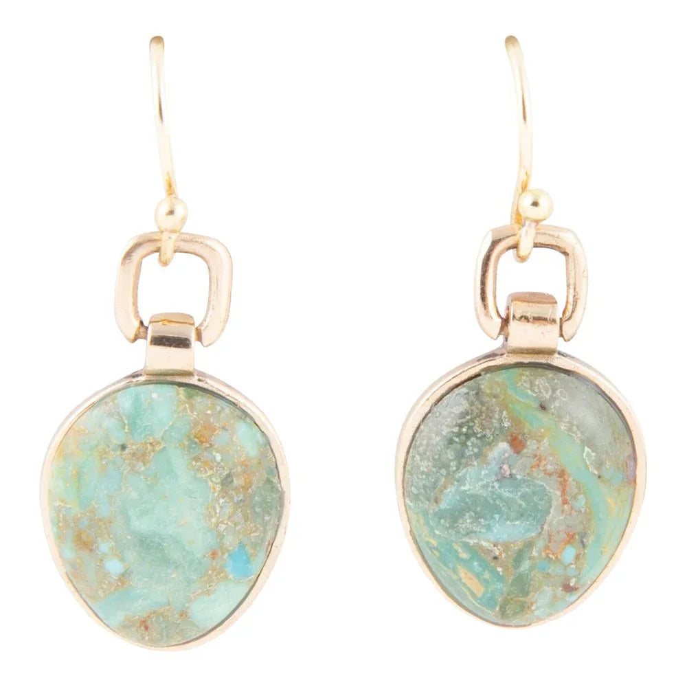Drops of Blue Turquoise Golden Bronze Drop Earrings - Barse Jewelry - Flyclothing LLC