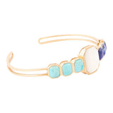 Dual Color Blue Lapis Turquoise and White Mother of Pearl Golden Cuff Bracelet - Barse Jewelry - Flyclothing LLC