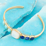Dual Color Blue Lapis Turquoise and White Mother of Pearl Golden Cuff Bracelet - Barse Jewelry - Flyclothing LLC