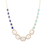 Dual Color Blue Lapis Turquoise and White Mother of Pearl Golden Necklace - Barse Jewelry - Flyclothing LLC