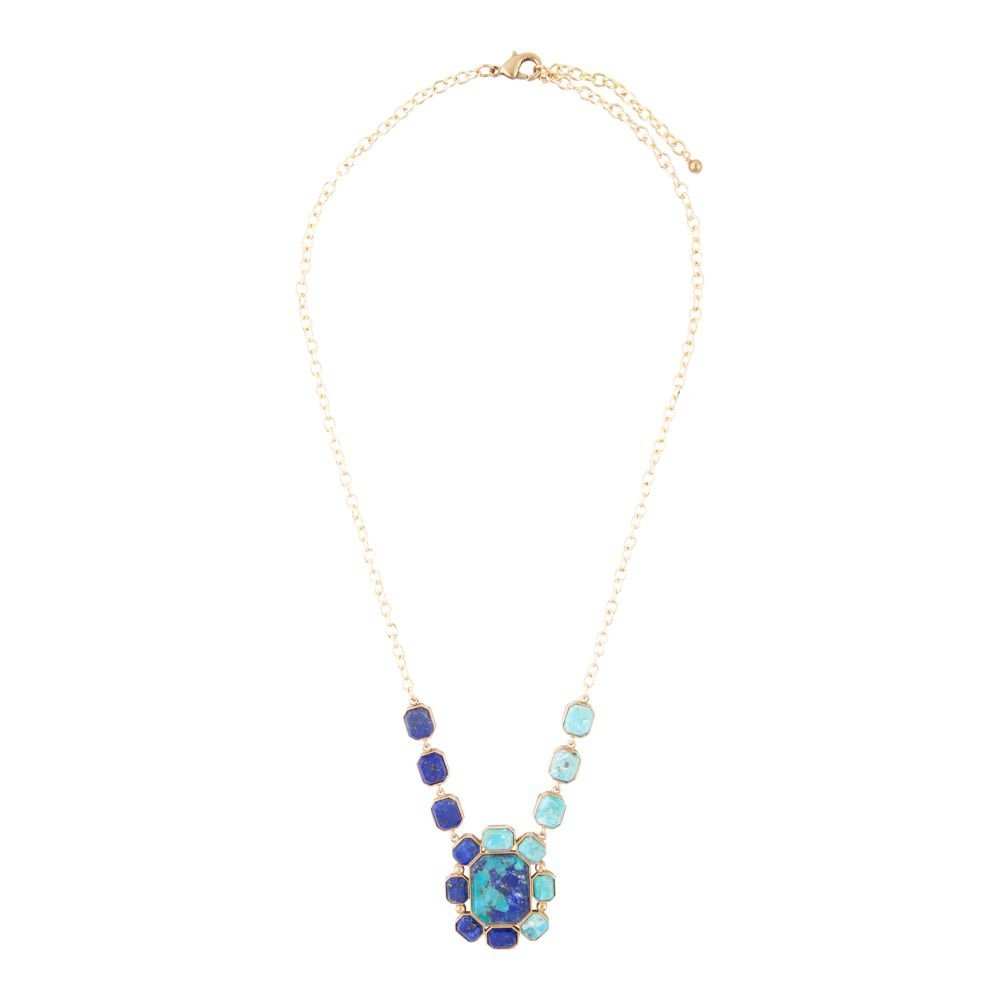 Duality Blue Lapis and Turquoise Golden Pendant Necklace - Barse Jewelry - Flyclothing LLC