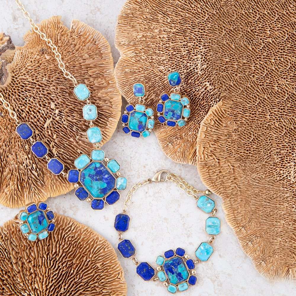 Duality Blue Lapis and Turquoise Golden Pendant Necklace - Barse Jewelry - Flyclothing LLC