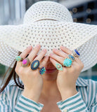 Duality Blue Lapis and Turquoise Golden Statement Ring - Barse Jewelry - Flyclothing LLC