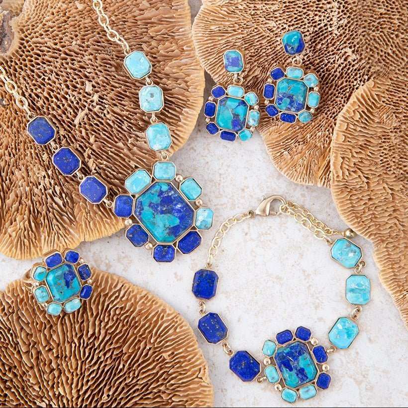 Duality Blue Lapis and Turquoise Golden Statement Ring - Barse Jewelry - Flyclothing LLC