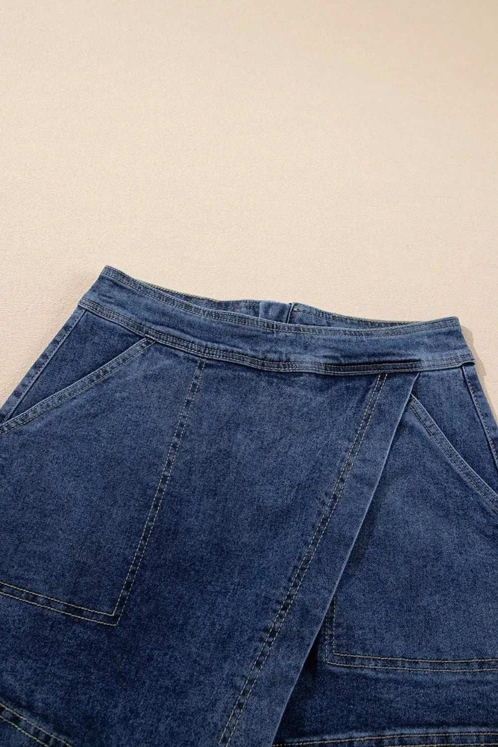 Asymmetrical Denim Skort with Pockets - Trendsi - Flyclothing LLC