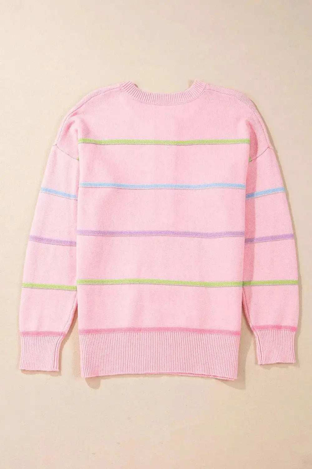 Contrast Striped Half Button Round Neck Sweater - Trendsi - Flyclothing LLC