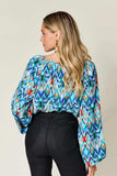 Double Take Full Size Printed Balloon Sleeve Blouse - Trendsi - Flyclothing LLC