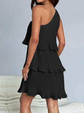 Layered Single Shoulder Mini Dress - Trendsi - Flyclothing LLC